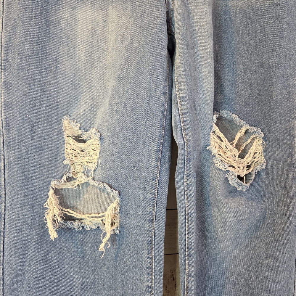 Wide Leg Women's Distressed Blue Jeans - Picture 2 of 4